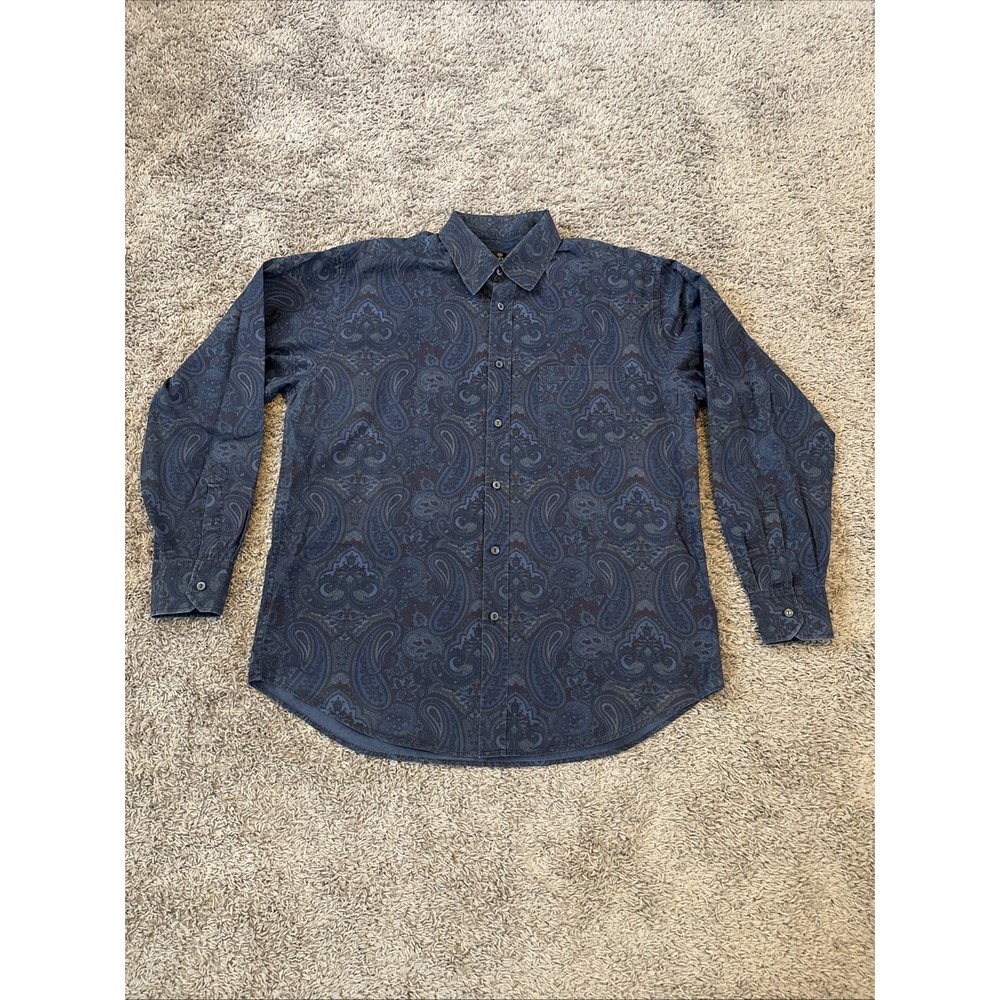 Bugatchi Uomo Mens Shirt Blue Paisley? Large Long Sleeve Sharp Unique - Picture 4 of 5